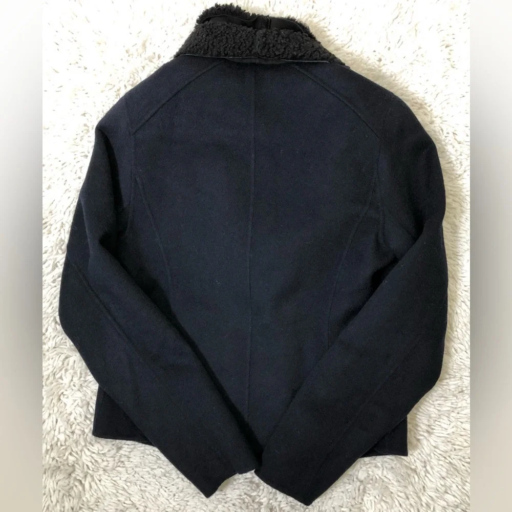 NWT $750 Vince Shearling Trimmed Fur Lined Wool Blend Moto Jacket in Black